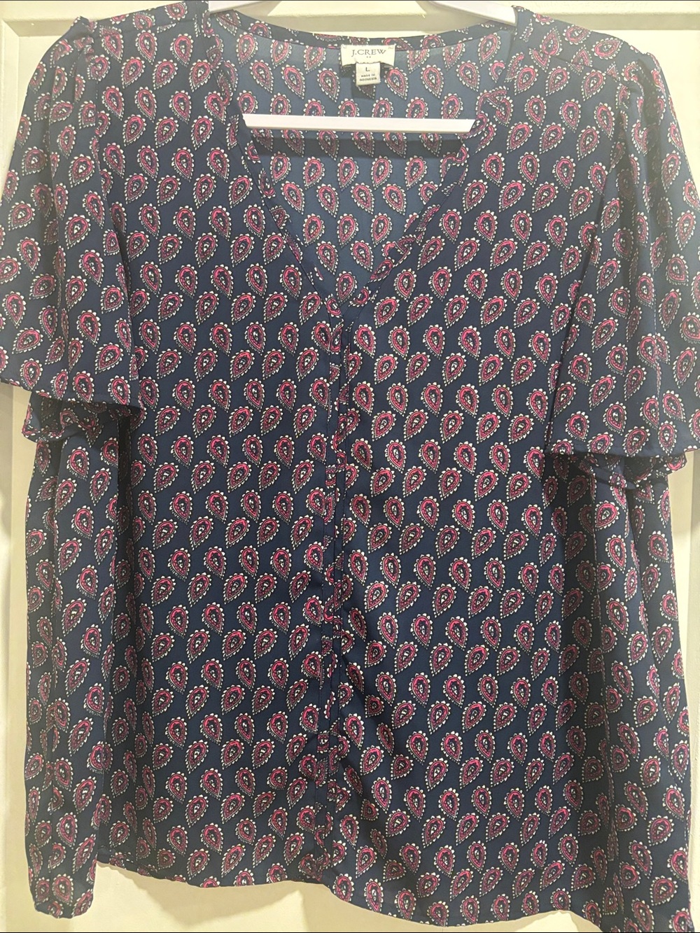 J. Crew Factory Navy Blouse with Pink Paisley Print